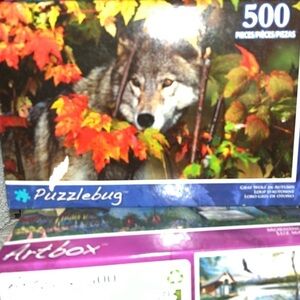 New Puzzlebug Jigsaw Puzzle Old Gray Wolf  in Autumn Vermont 500 Pieces 18.25x11